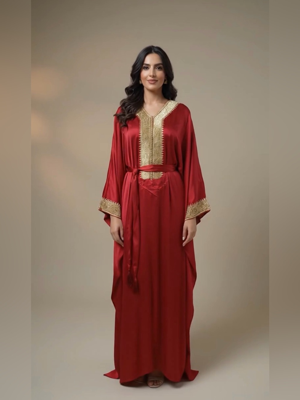 Luxury Red Moroccan Kaftan with Gold Embroidery